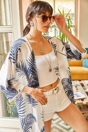 Kadın Lacivert Güpür Detaylı Viskon Kimono CKT-19000080