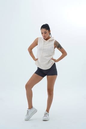 Pure Comfort - Bej Rahat Kesim Pamuklu Kapüşonlu Kadın Spor Atleti