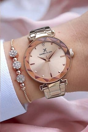 33 mm Kesme Camlı Rose Gold Şık Tasarım Kadın Kol Saati, Taşlı Bileklik Hediyeli