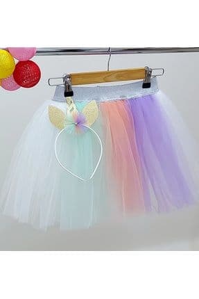 Taçlı Doğum Günü Unicorn Renkli Tütü Kız Çocuk Etek