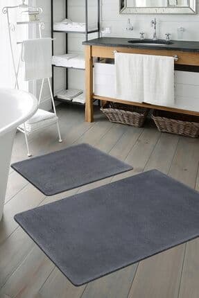 Peluş Antrasit Kaymaz Taban 2'li Banyo Paspası Takımı (50X80 50X40)