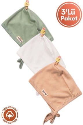Unisex Bebek Penye Organik Pamuklu Yenidoğan 3Lü Ingiliz Bebek Şapkası Renkli Set