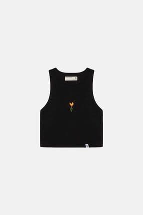 Istanbul Çiğdemi Ribana Crop Top - Siyah