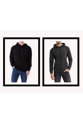 Unisex Siyah ve Antrasit 2 Adet Sweatshirt Hoodie - Spor ve Günlük Kullanıma Uygun