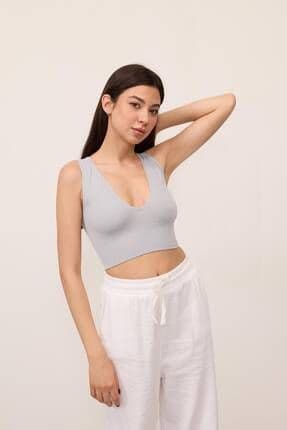 V Yaka Kalın Askılı Seamless Crop A0131-dk8