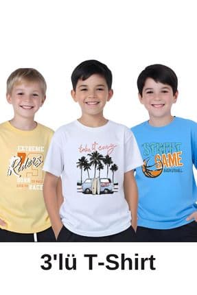 3'lü Take-Street-Riders Baskılı Erkek Çocuk Kısa Kollu T-Shirt