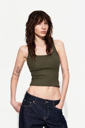 Fitilli kolsuz t-shirt