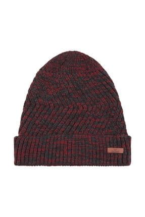 Unisex Koyu Şarap Bere Kışlık Katlamalı Basic Logo Detaylı Düz Günlük Kullanım Seth