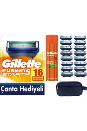 Fusion Start 16 Yedek Tıraş Bıçağı - Gillette Fusion 5X 200 ml Jel - Çanta