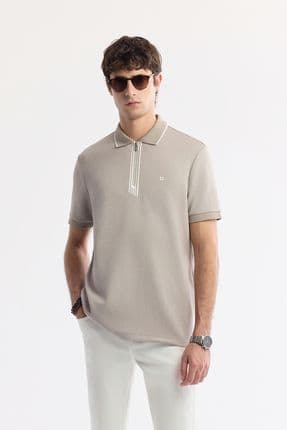 Erkek Gri Polo Yaka Baskılı Bi Stretch Interlok T-shirt A51y1007