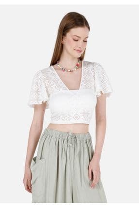 Slim Fit V Yaka Kadın Beyaz Kısa Kol Tişört