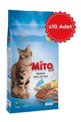 Adult Cat Tavuklu ve Balıklı Renkli Taneli Yetişkin Kedi Maması 1Kg X 10 Adet, Tüm Irklar İçin