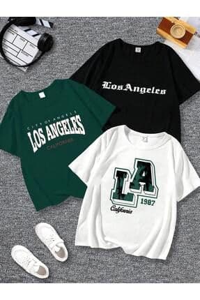 Çocuk Unisex 3'lü Paket Los Angeles 3'lü Baskı Baskılı Oversize Tshirt