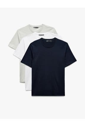 Bisiklet Yaka Pamuklu Kısa Kollu Regular Fit Basic 3'lü Erkek Tişört Seti