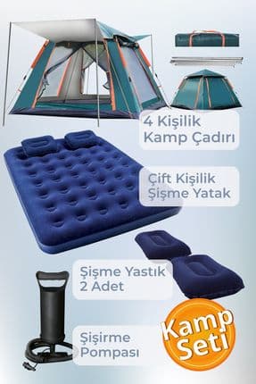 Kamp Seti 4 Kişilik Kamp Çadırı Çift Kişilik Yatak Yastık Pompa