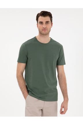 Haki %100 Pamuk Slim Fit Bisiklet Yaka Basic Tişört 50306980-vr027