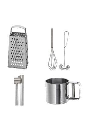 4 Lü Set, Idealısk Rende 2'li Çırpıcı Seti Frk Koncıs Çelik Sarımsak Ezici Un Eleği