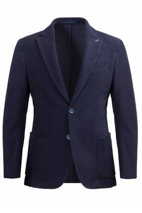 Lacivert Desenli Shirt Shoulder Slim Fit Pamuk Karışımlı Örme Ceket