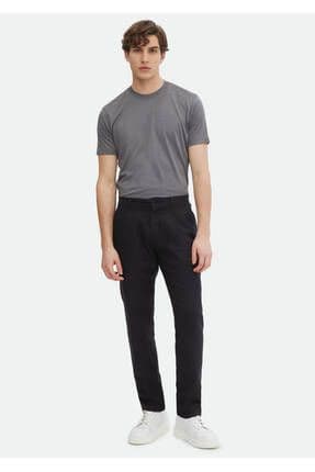 Siyah Düz Dokuma Jogging Fit Casual %100 Keten Pantolon