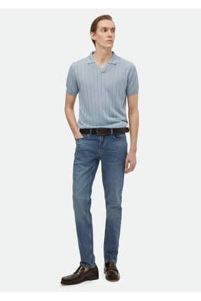 İndigo Düz Slim Fit Denim Pamuk Karışımlı Pantolon