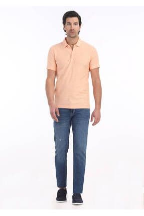 Turuncu Jakarlı Polo Yaka Pamuk Karışımlı T-shirt