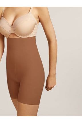 Porfy Model Dikişsiz Toparlayıcı Ve Sıkılaştırıcı Lazer Kesim Kısa Spor Şort Korse Kahve Renk
