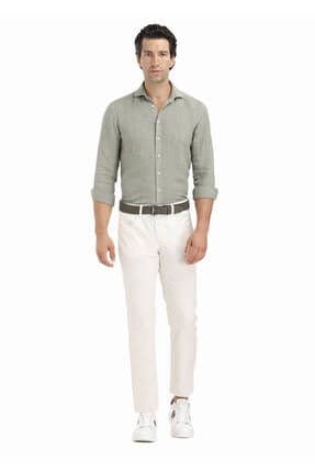 Ekru Mikro Dokuma Slim Fit Casual Pamuk Karışımlı Pantolon