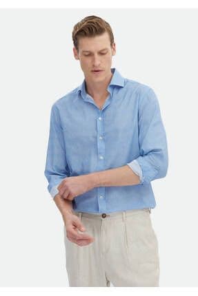 Mavi Baskılı Regular Fit Dokuma Casual %100 Pamuk Gömlek