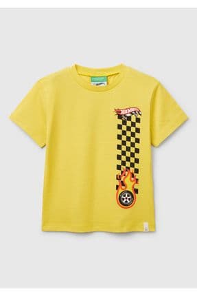 Erkek Çocuk Sarı Hot Wheels Baskılı Logo Etiketli T-Shirt