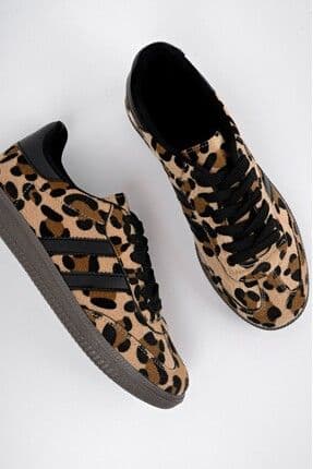 Leopard Garantili Kadın Ortopedik Günlük Bağcıklı Yürüyüş Leopar Desenli Sneaker Spor Ayakkabı