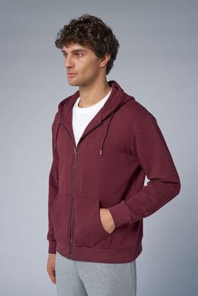 Peak Unisex Bordo Oversize Fermuarlı Kapüşonlu Eşofman Üstü 7016
