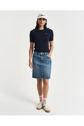 Kadın Mavi Straight Fit Etek