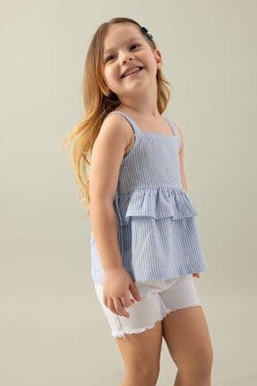 Kız Bebek Kare Yaka Çizgili Poplin Askılı Bluz C3764A524SM