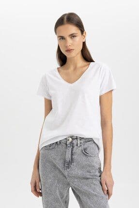 Regular Fit V Yaka Basic Düz Kısa Kollu Tişört K1507az24sm