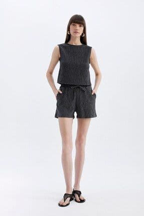 Regular Fit Normal Bel Düz Paça Bürümcük Şort D0568ax24sm