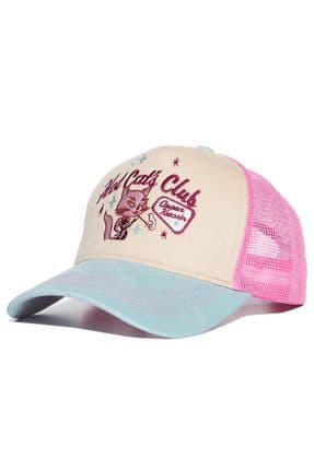 Queen Kerosin Fileli Pembe Şapka - Hot Cats Club Nakışlı Şapka