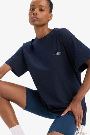 Fit Oversize Geniş Kalıp Bisiklet Yaka Kısa Kollu Tişört T7793az25sp