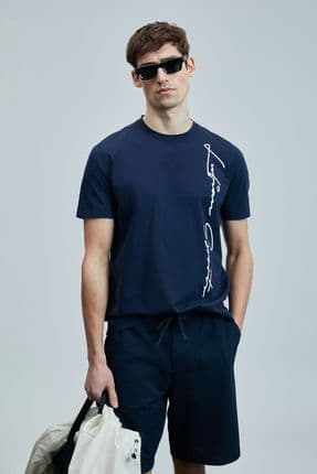 Justın Modern Grafik T- Shirt Açık Lacivert