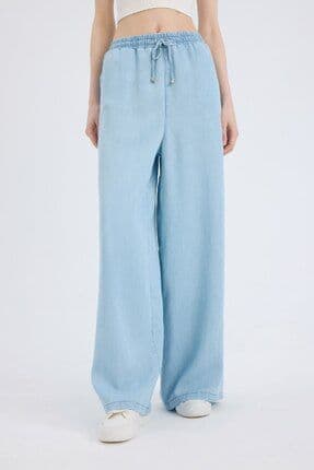 Pull On Wide Leg Yüksek Bel Düz Paça Yumuşak Jean Yıkamalı Pantolon D8234AX25SM