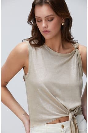 Bej Keten Karışımlı T-shirt