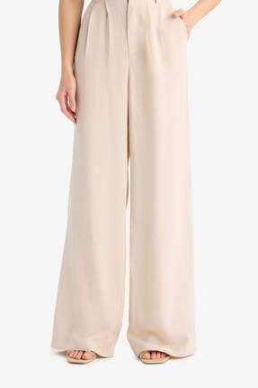 Wide Leg Keten Karışımlı Pantolon Normal Bel Geniş Paça Cepli Fermuarlı Standart Boy E6210ax25sp