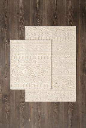 Sakura Sk003a Doğal Pamuk 2'li Banyo Paspas Seti 60x90 60x50cm Kaymaz Taban Makinada Yıkanabilir