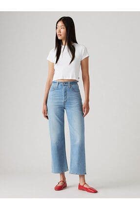 Ribcage Straight Ankle Cotton Linen Kadın Jean Pantolon - Cool Winter