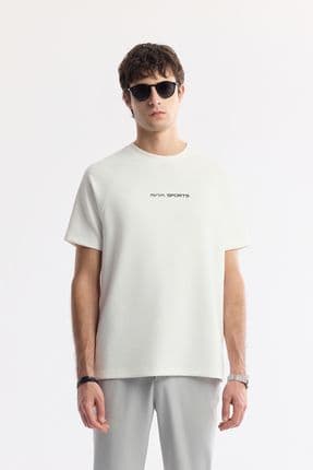 Erkek Beyaz Bisiklet Yaka Baskılı T-shirt A41y1168