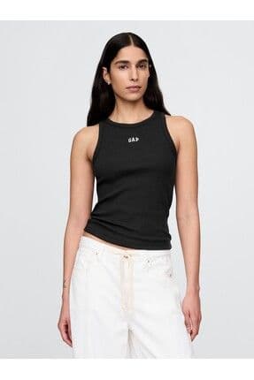 Kadın Siyah Gap Logo Fitilli Halter Yaka Atlet