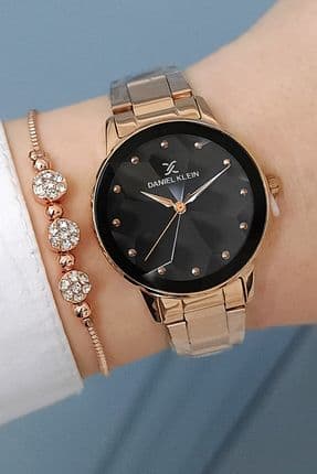 Rose Gold Çelik Bilezik Taşlı Kadın Kol Saati + Zirkon Taşlı Bileklik
