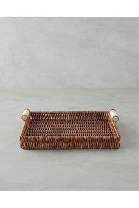 Boho Plastik Rattan Tepsi 26x26x3 cm Kahverengi