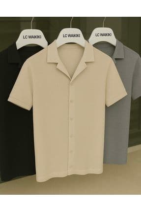 3 lü set avantajlı paket %100 pamuk kısa kol düğmeli premium erkek gömlek
