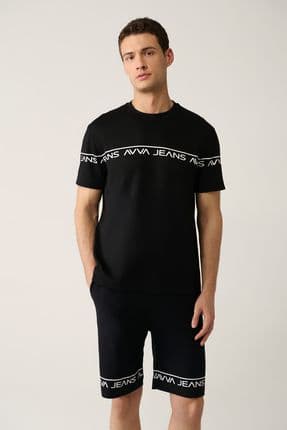 Erkek Siyah Baskılı Bisiklet Yaka Soft Touch T-shirt A41y1329