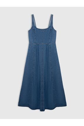 Kadın Lacivert Askılı Denim Elbise